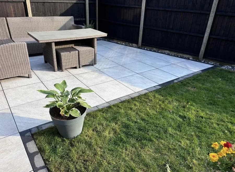 A completed patio and landscaping project by KCO Landscapes in Waterlooville